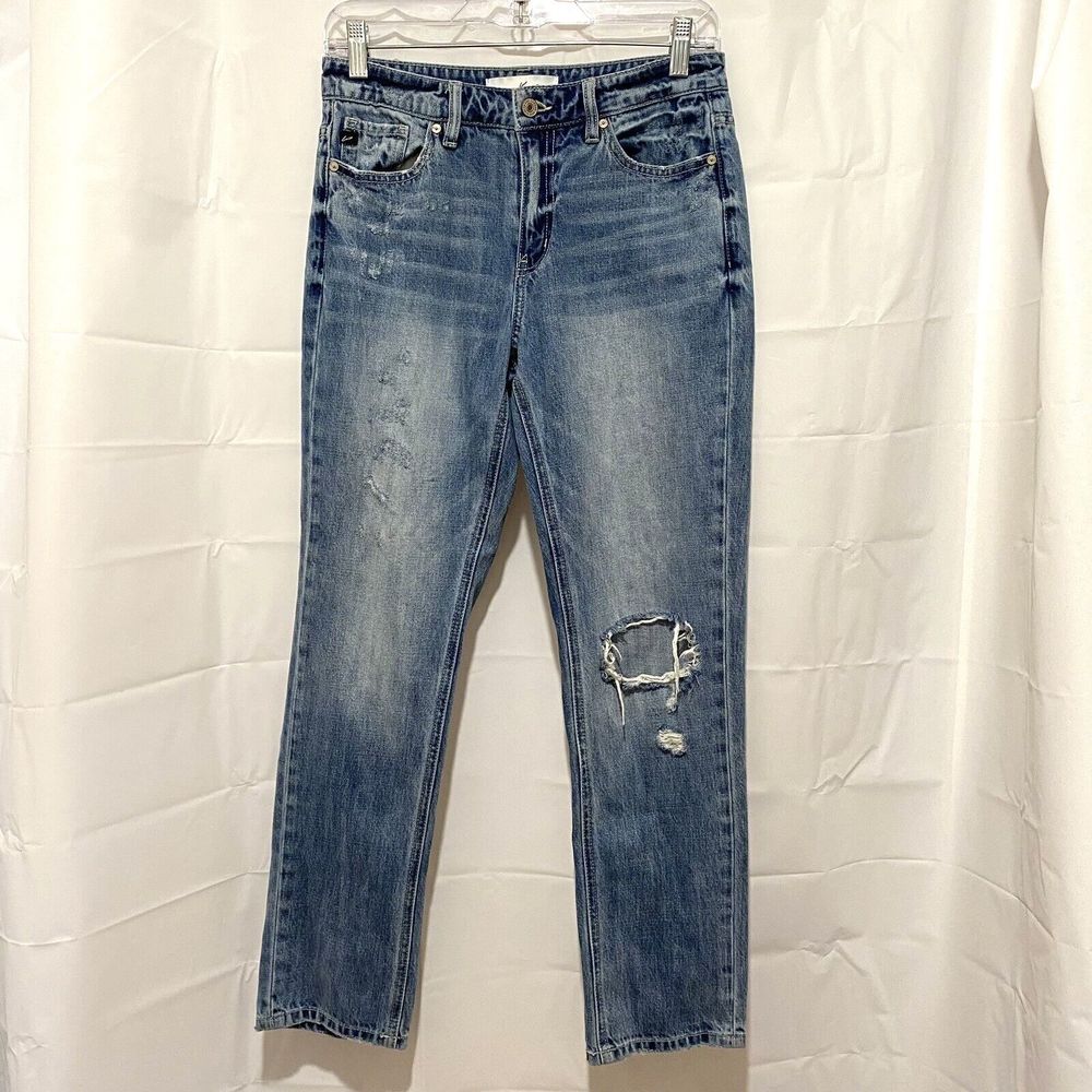 Kancan Jeans Womens 3/25‎ Blue Stretch Distressed Ripped Straight Mid rise